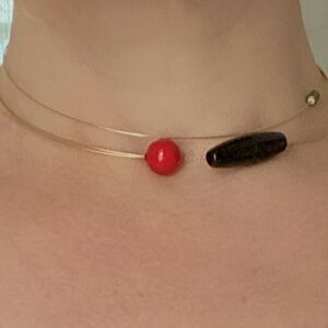 Delicate Red and Black Bead Double-Wire Choker Necklace